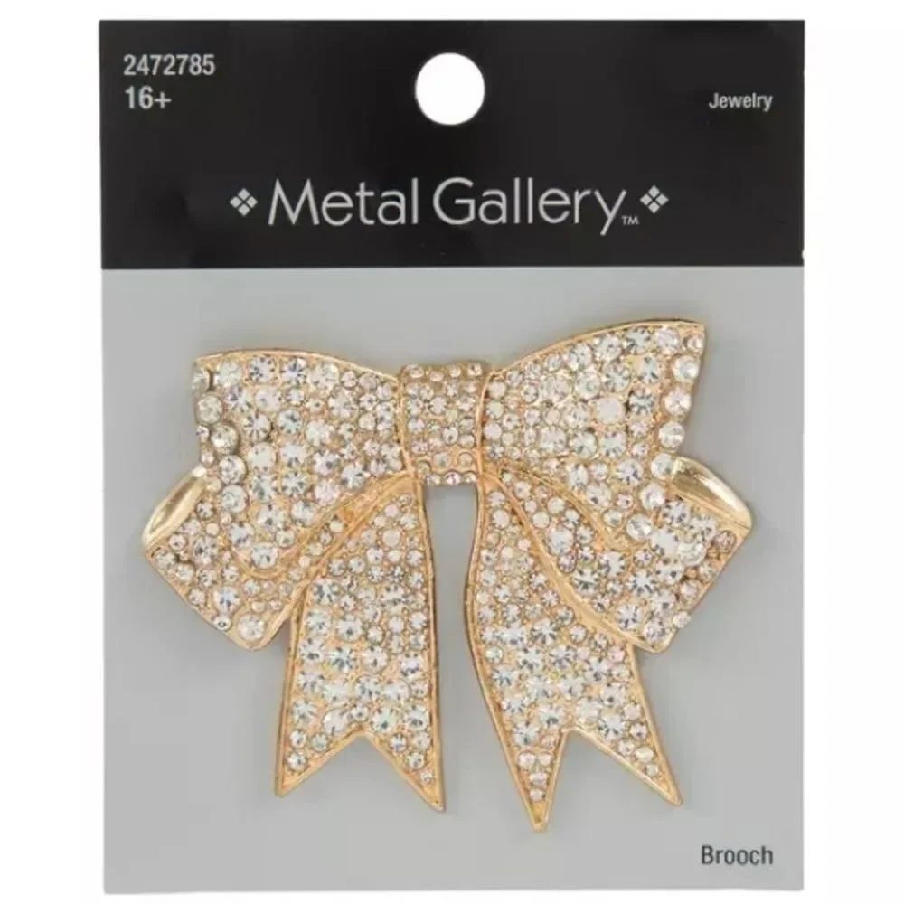 New Metal Gallery Rhinestone Bow Brooch